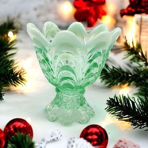 Fenton Green Opalescent Sm ~4.5" Vase Drapery Two-Way Taper Votive Candle Holder